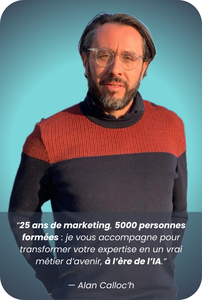 Enchanté, moi c’est Alan. Formateur passionné, j’ai accompagné plus de 5000 pros du digital. Aujourd’hui, je vous aide à transmettre à votre tour. (11)-modified